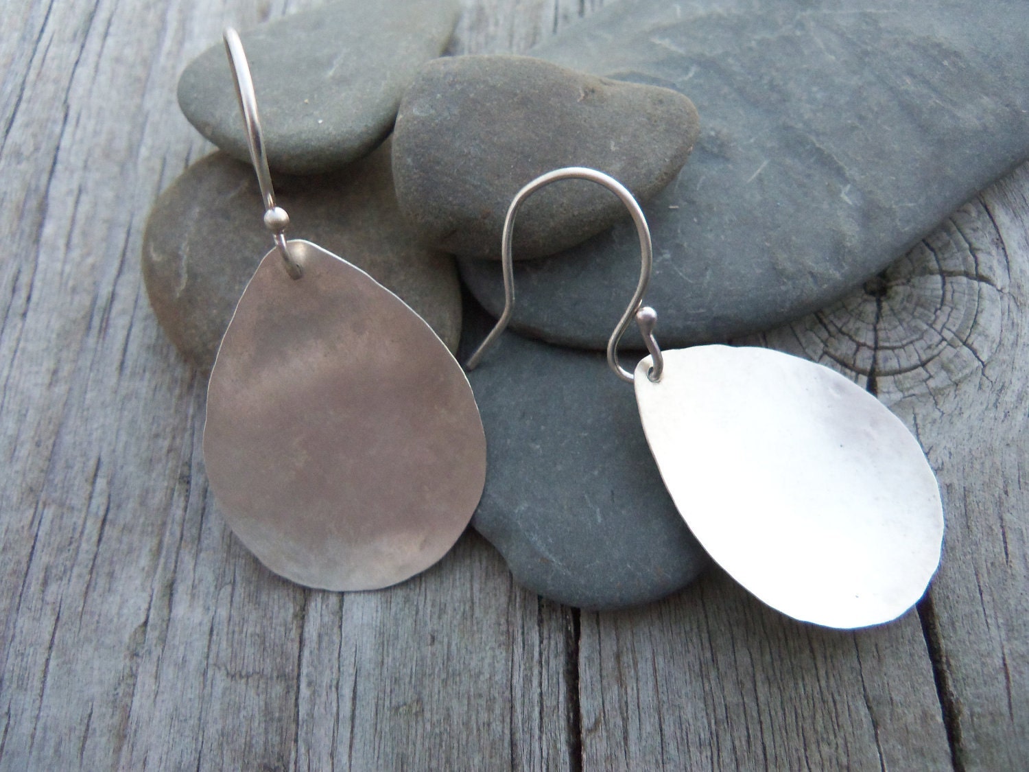 Silver Teardrop Earrings. Simple hammered sterling Silver teardrops