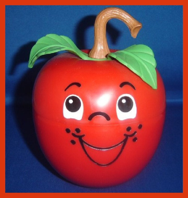 FISHER PRICE APPLE 1972 Vintage Toy Smiley Face Chiming Long Stem