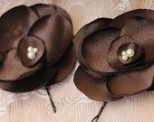 CHOCOLATE bridal flower bobby pin set...... bridal hair accessory... LARGE
