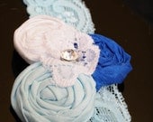 Something blue bridal keepsake rosette lace garter with rhinestone accent