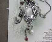 HEARTS and FLOWERS sterling Art Nouveau vintage assemblage necklace