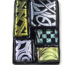 Fused Glass  Abstract Art Pendant Necklace Silver Gold Fused Dichroic Glass