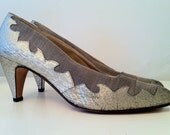 80's Pumps Silver Faux Snakeskin Low Heel Lots Attitude Size 8