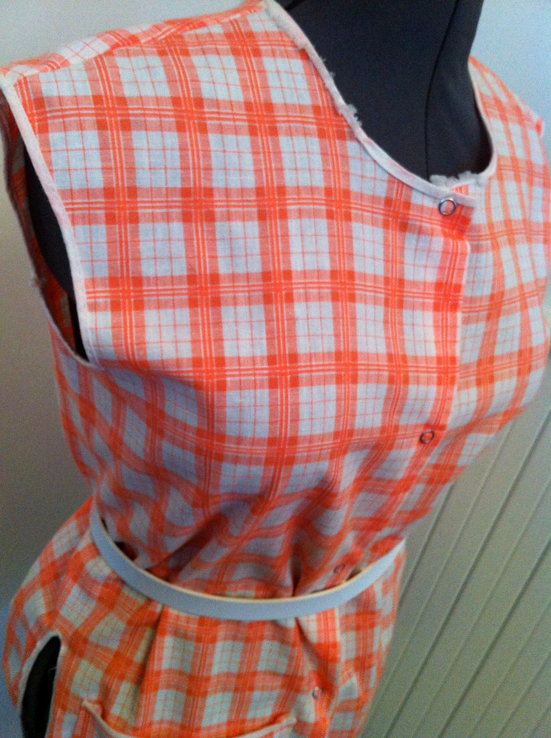 Orange Neon Plaid Smock Shirt Size Medium