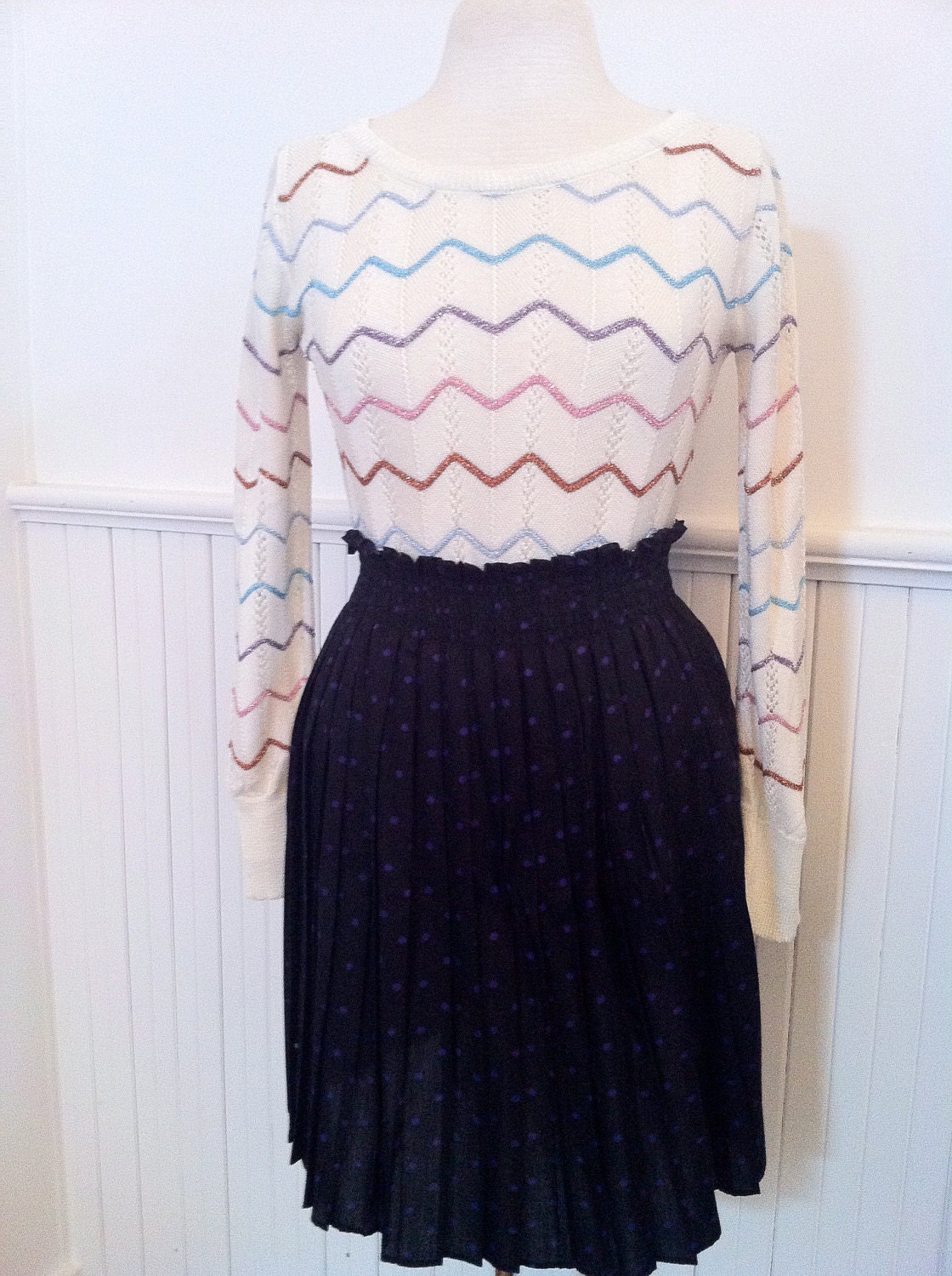 Pink, Lavender and Ruby Metallic ZIg Zag 80s Sweater
