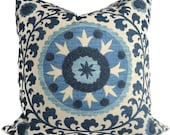 Blue Tufted Tribal Suzani Decorative Pillow Cover 18x18, 20x20 or 22x22 inch