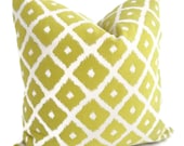 Lime Green and white Ikat Pillow Cover