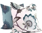 Turquoise Jacobean Decorative Pillow Cover 18x18 or lumbar, accent pillow, throw pillow