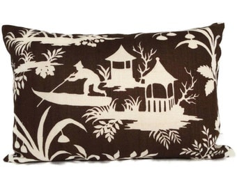 SALE Robert Allen Brown and White Chinese Toile Decorative Pillow Cover, 18x18, 20x20,  22x22, 14x20 or 12x24