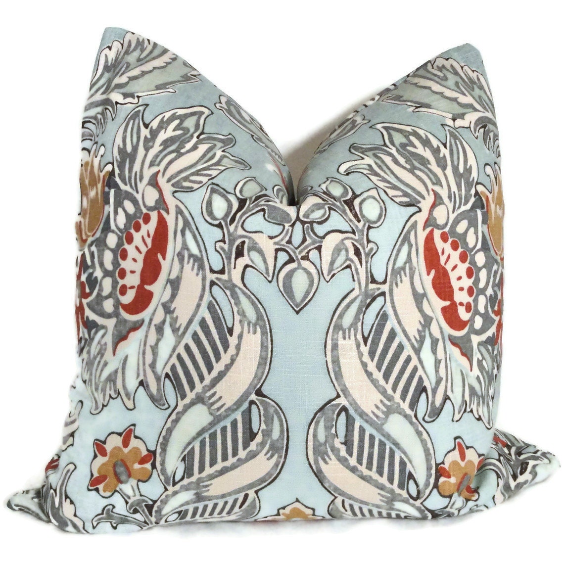 Kravet Lutron Blue, Gray, Red and Gold Decorative Pillow Cover 18x18, 20x20, 22x22 or Lumbar pillow, Accent Pillow, Throw Pillows