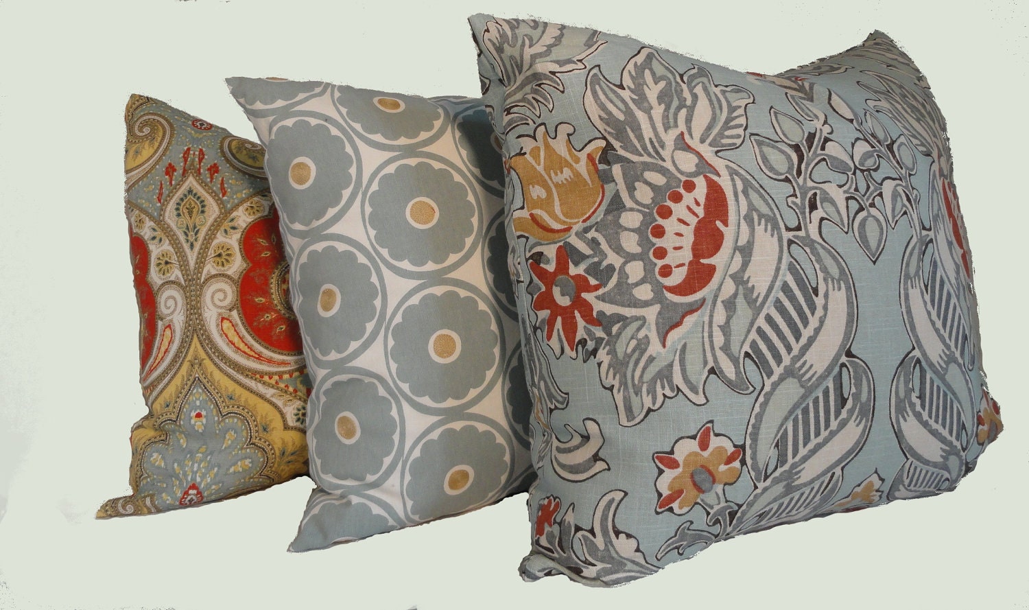 Kravet Lutron Blue, Gray, Red and Gold Decorative Pillow Cover 18x18, 20x20, 22x22 or Lumbar pillow, Accent Pillow, Throw Pillows