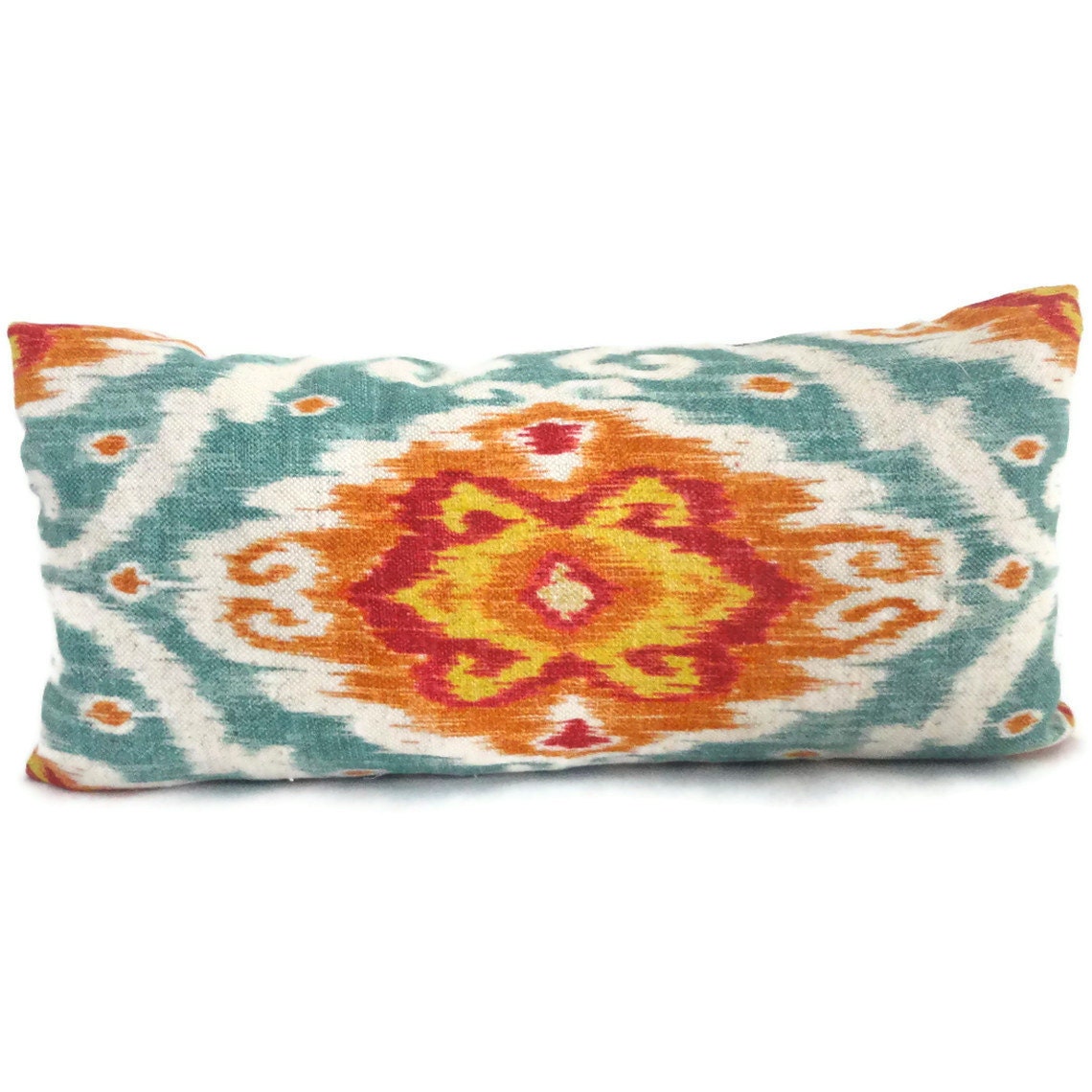 Iman Turquoise and Orange Ikat Decorative Pillow Cover 18x18, 20x20 or 22x22 or lumbar, accent pillow, throw pillow, toss pillow