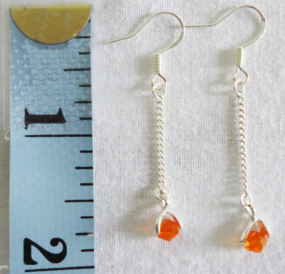 Earrings Dangle Swarovski Crystal 1117 orange single chain silver ear wires