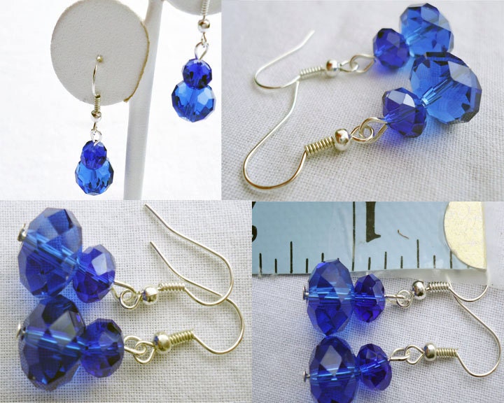 Earrings Dangle Swarovski Crystal Blue with silver ear wires