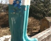 SLUGS Fleece Boot Liners Cream with a Forget Me Not Flower on the Cuff, Spring Fashion, Tall Boot Socks (Sm/Med 6-8 Boot)