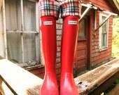 Boot Cuffs, Boot Socks, SLUGS Fleece Rain Boot Liners With Plaid Cuff,  Summer Cabin Camping Fashion (Sm/Med 6-8 Boot)