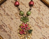 Vintage Assemblage Flower Necklace Bold Statement Sassy Sisters