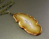 Men's necklace: agate geode, druzy brown yellow primitive, pendant necklace tribal, hippie gift for men holidays jewelry boy