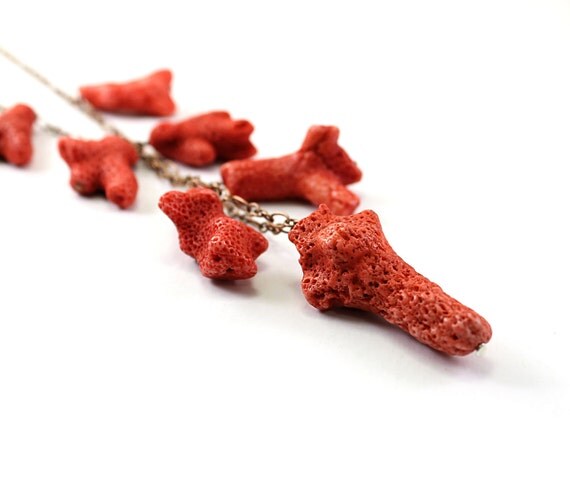 Chunky coral necklace - natural coral, red coral jewelry, summer necklace, beach fashion, Hawaiian necklace
