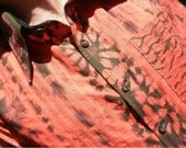 Designer OOAK hand dyed cotton men shirt with long sleeves - Coral / Khaki