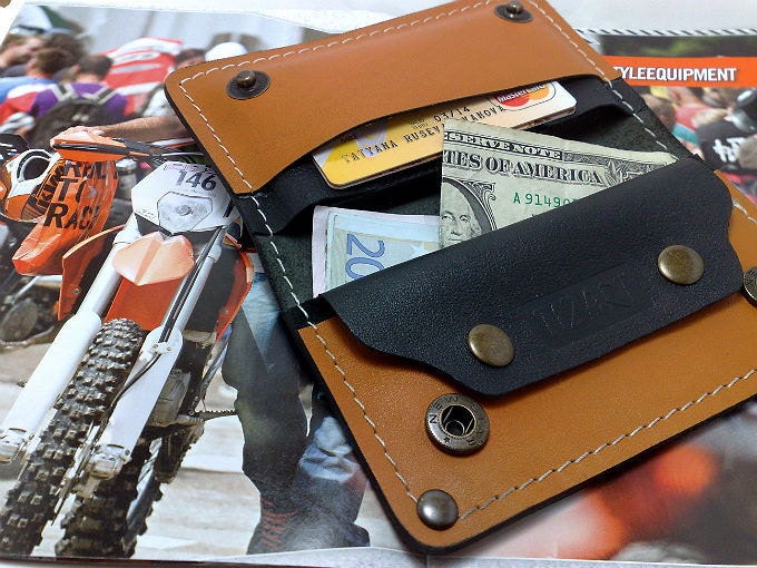 NEW black and orange KTM cowhide wallet off road equipment  iPhone 5 case cards cash coin purse hole for headphones