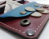 Hand stitched dark red and blue leather wallet all iPhone/4S cell phone case cards cash free monogrammed  ooak