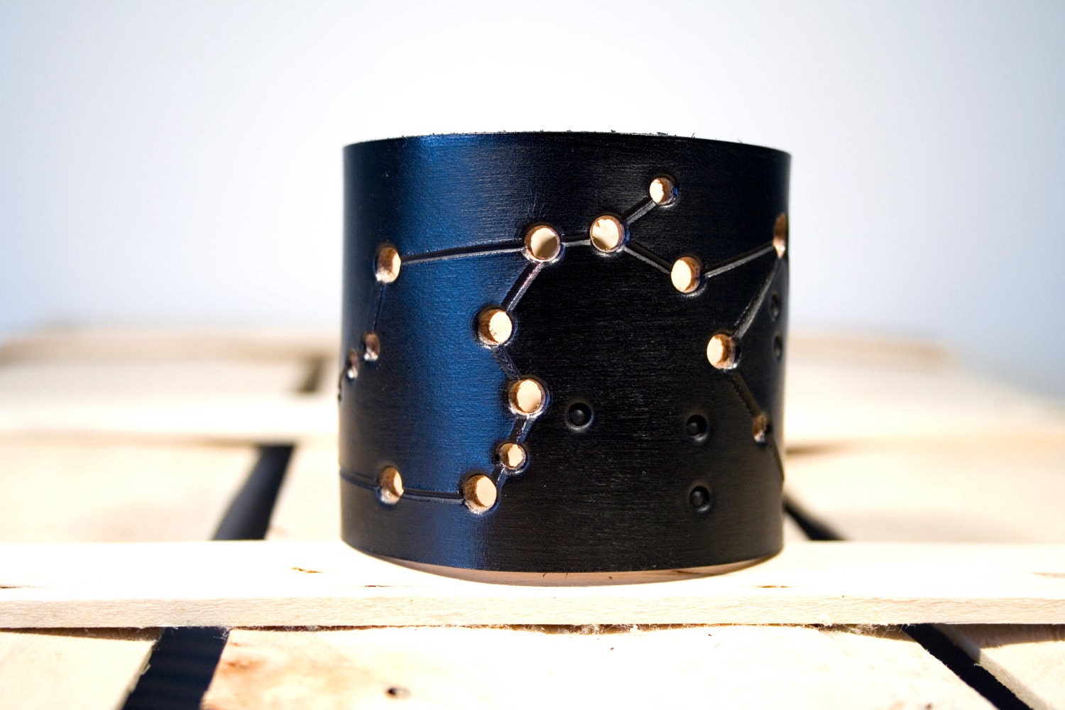Mens leather cuff Aquarius constellation