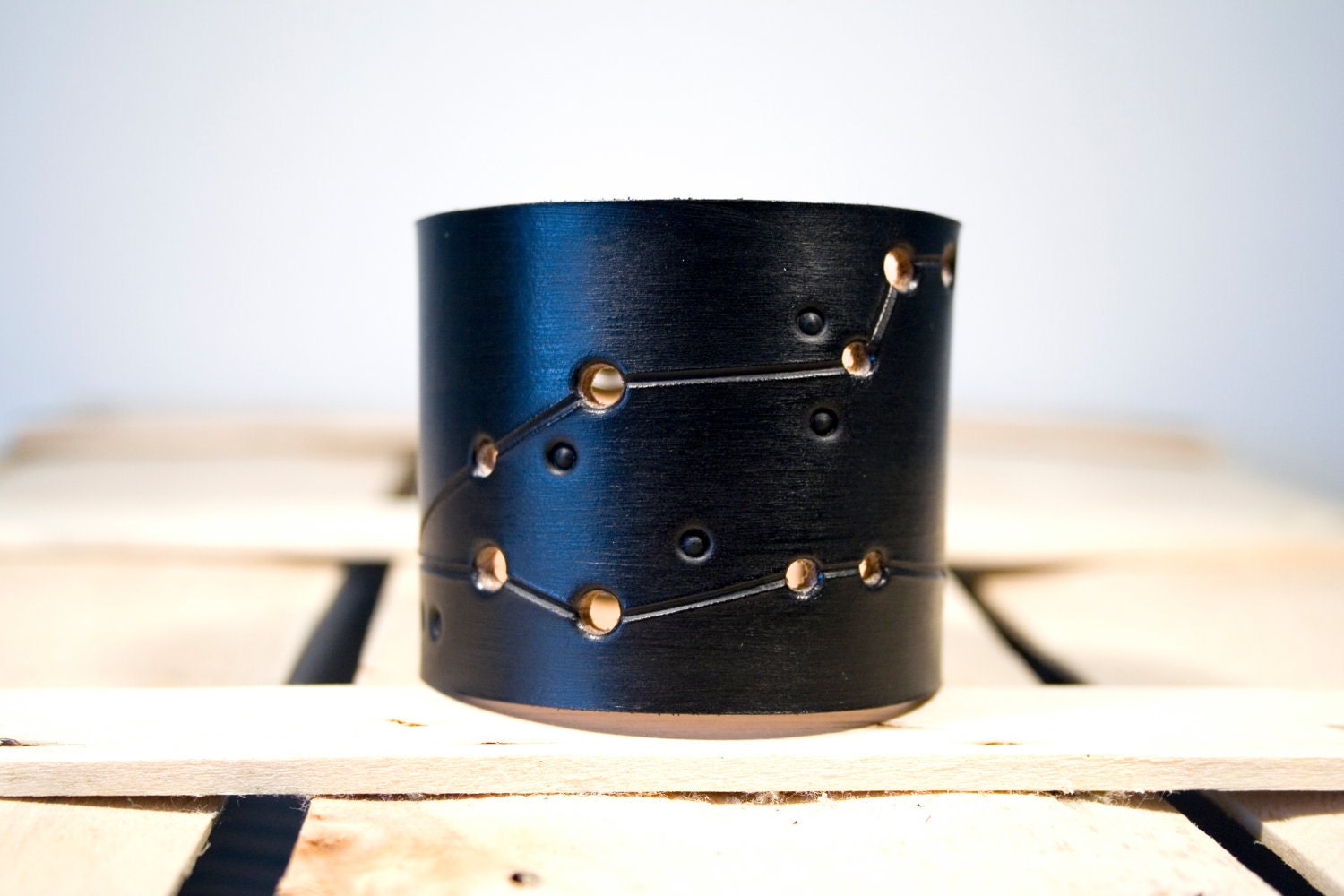 Mens leather cuff Pisces constellation black wristband leather wrist cuff jewelry