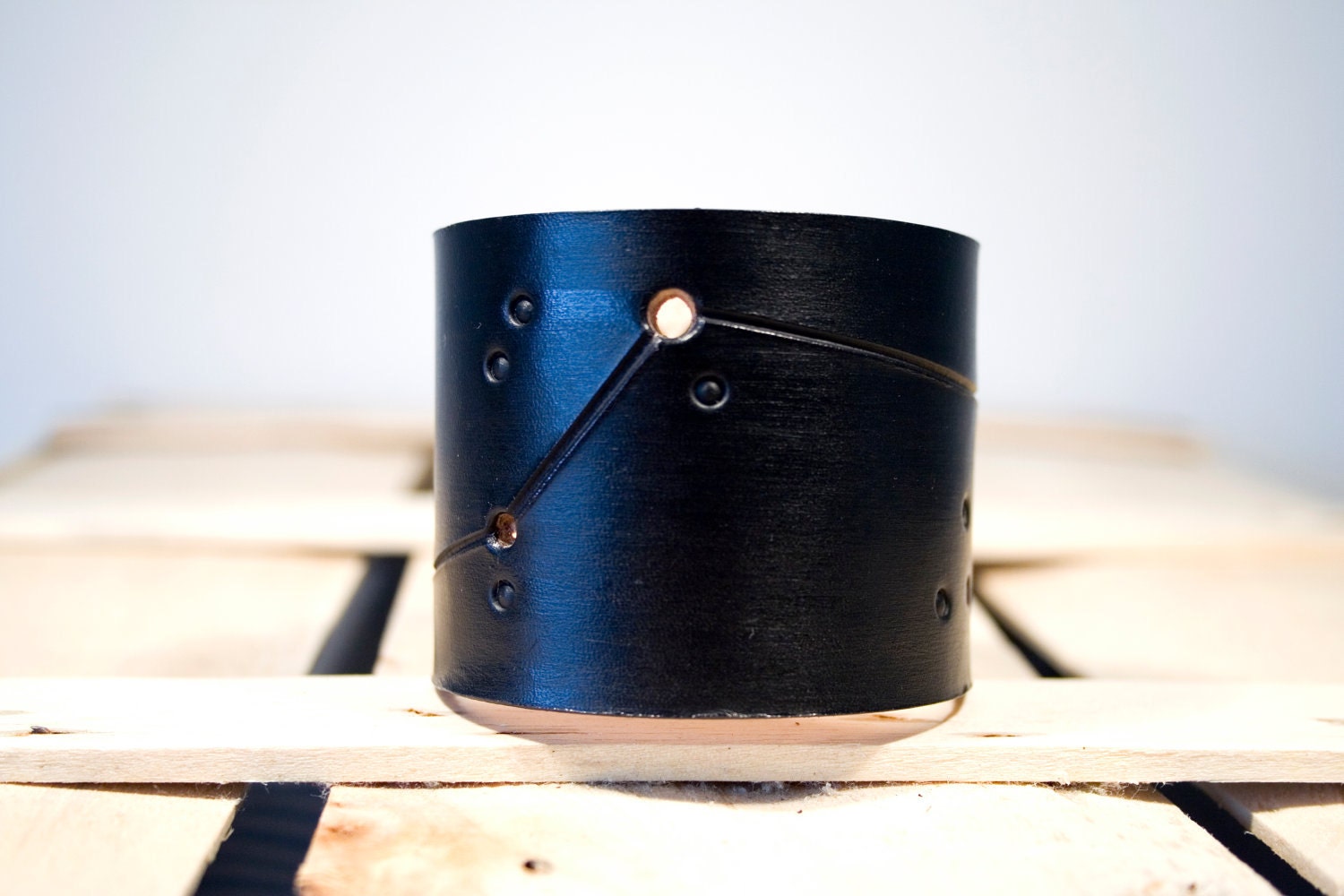 Mens leather cuff Aries constellation black
