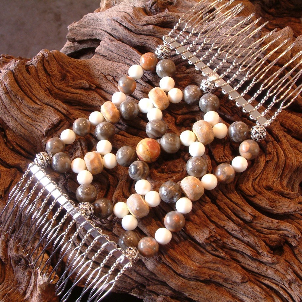 Exclusive Handmade Hair Comb - Semi Precious Stones - Lampwork Beads - Gaia's Domain