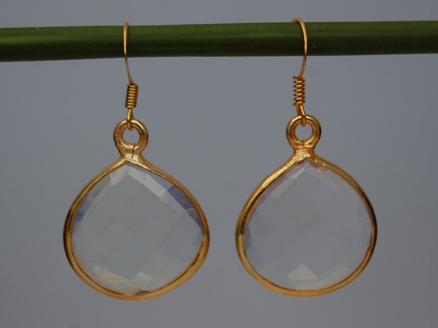 Clear hydro quartz 24k vermeil sterling silver bezel set earrings2