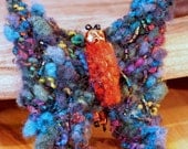 Multicolored, Bead Embroidered, Upcycled Wool Butterfly Christmas Ornament or Gift Embellishment