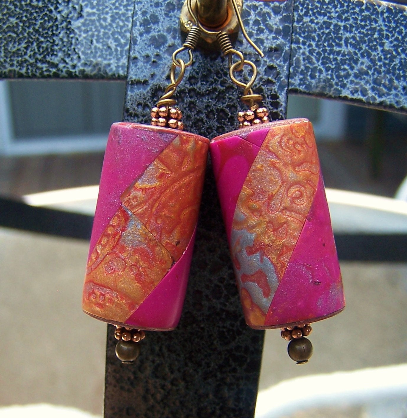 Polymer Clay Rustic Look Cylinder Earrings