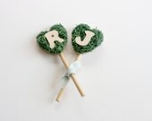 Boutonniere- Mossy Love- wooden initials with moss covered hearts and ribbon