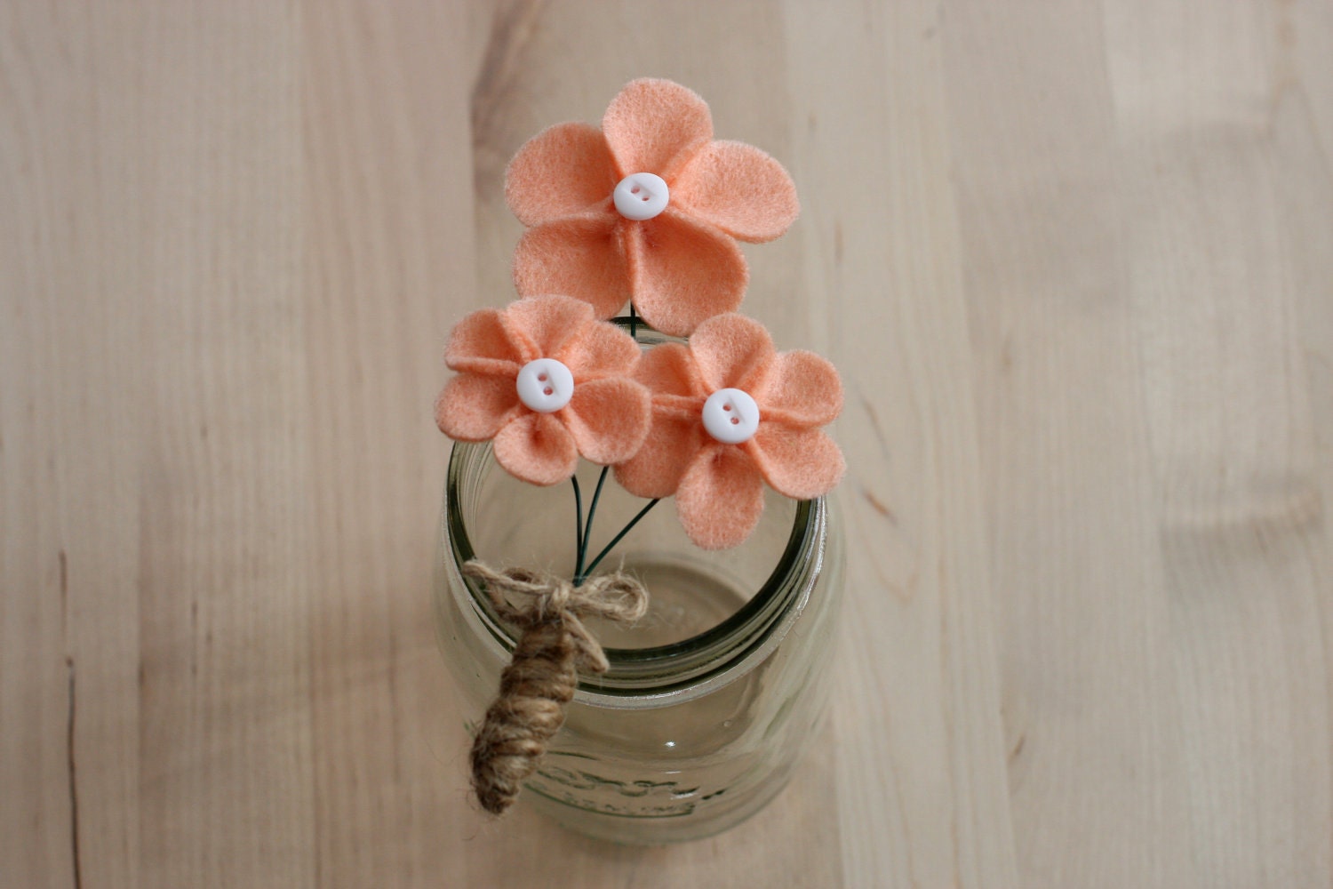 Boutonniere- Love Is In Bloom- felt flowers with buttons and rustic jute
