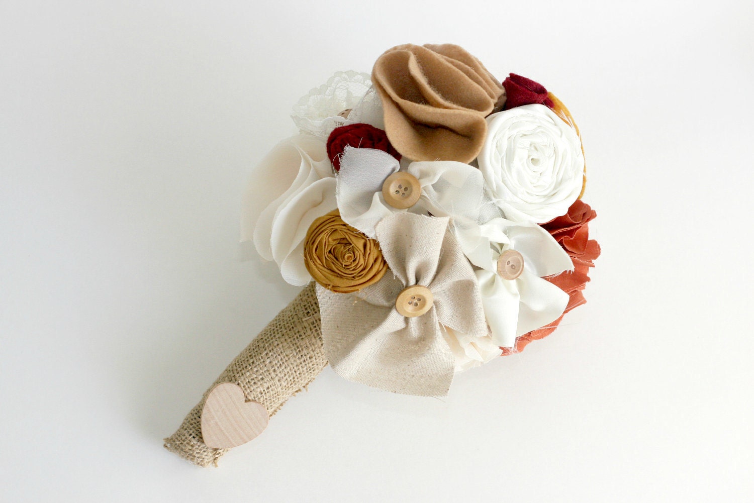 Custom Bridesmaid Bouquet- Country Love- assorted handmade fabric flowers with rustic burlap