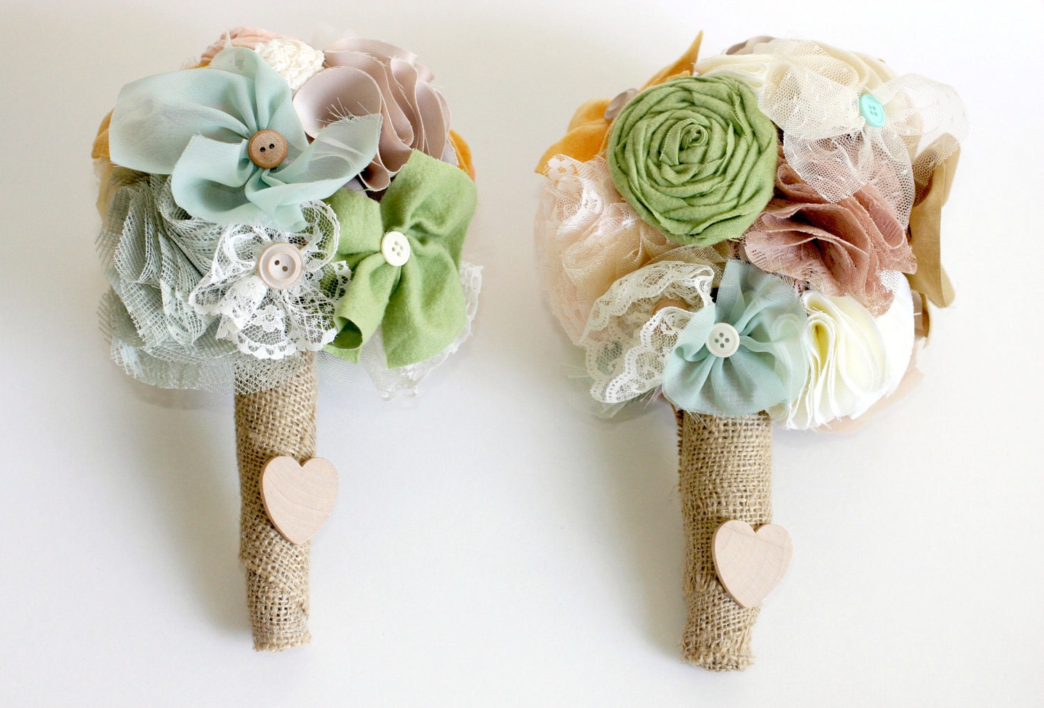 Custom Bridesmaid Bouquet- Shabby Chic- beautiful assorted handmade fabric flowers with rustic burlap