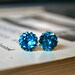 Blue Zircon Crystals in Brass Tiffany Settings, Bright Blue, Bridal Jewelry, Vintage Swarovski, Jewel Tone, Dentelle, Stocking Stuffer