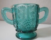 SALE - Vintage Aqua Depression Glass Sugar Bowl