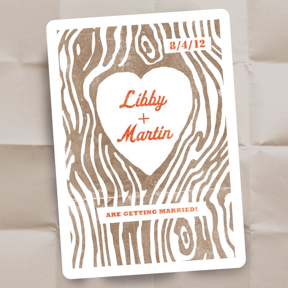Save the Date Postcards - Wedding Invitations - Personalized Dark Woodgrain Rustic Design - 100