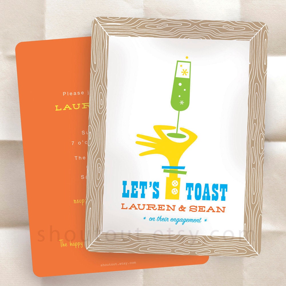 Engagement Party Invitation - Champagne Toast - Mad Men Inspired - Custom Invitation Set of 20
