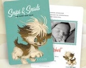 100 Personalized Birth Announcements - Vintage Puppy Dog - Snips and Snails - Paint by Number