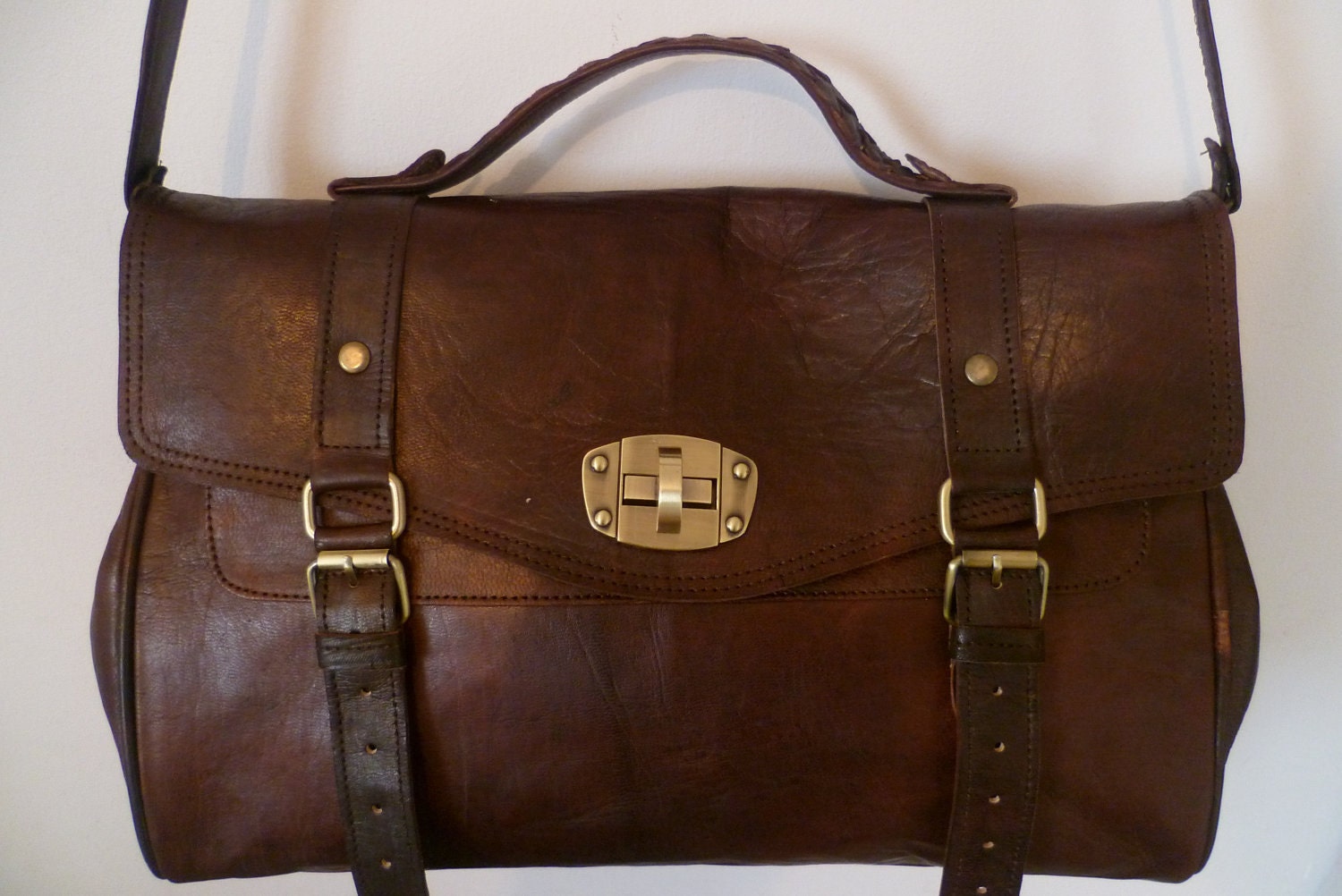Sale was 120.00 pounds now 95.00 pounds Brown leather handbag satchel bag shoulder bag purse crossbody bag