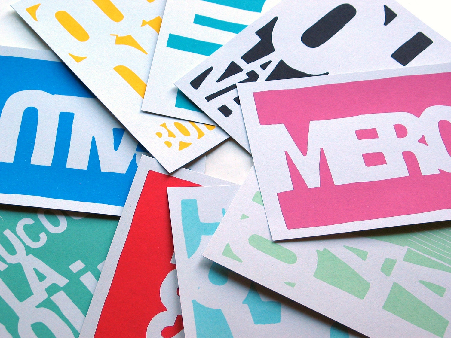 French 101 - Typography Prints for the Francophile - Handprinted French word art cards - Set of 9 mini screenprints