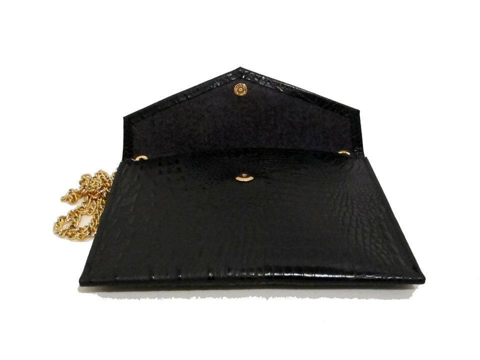 Croc Embossed Crossbody Bag - (black croc)