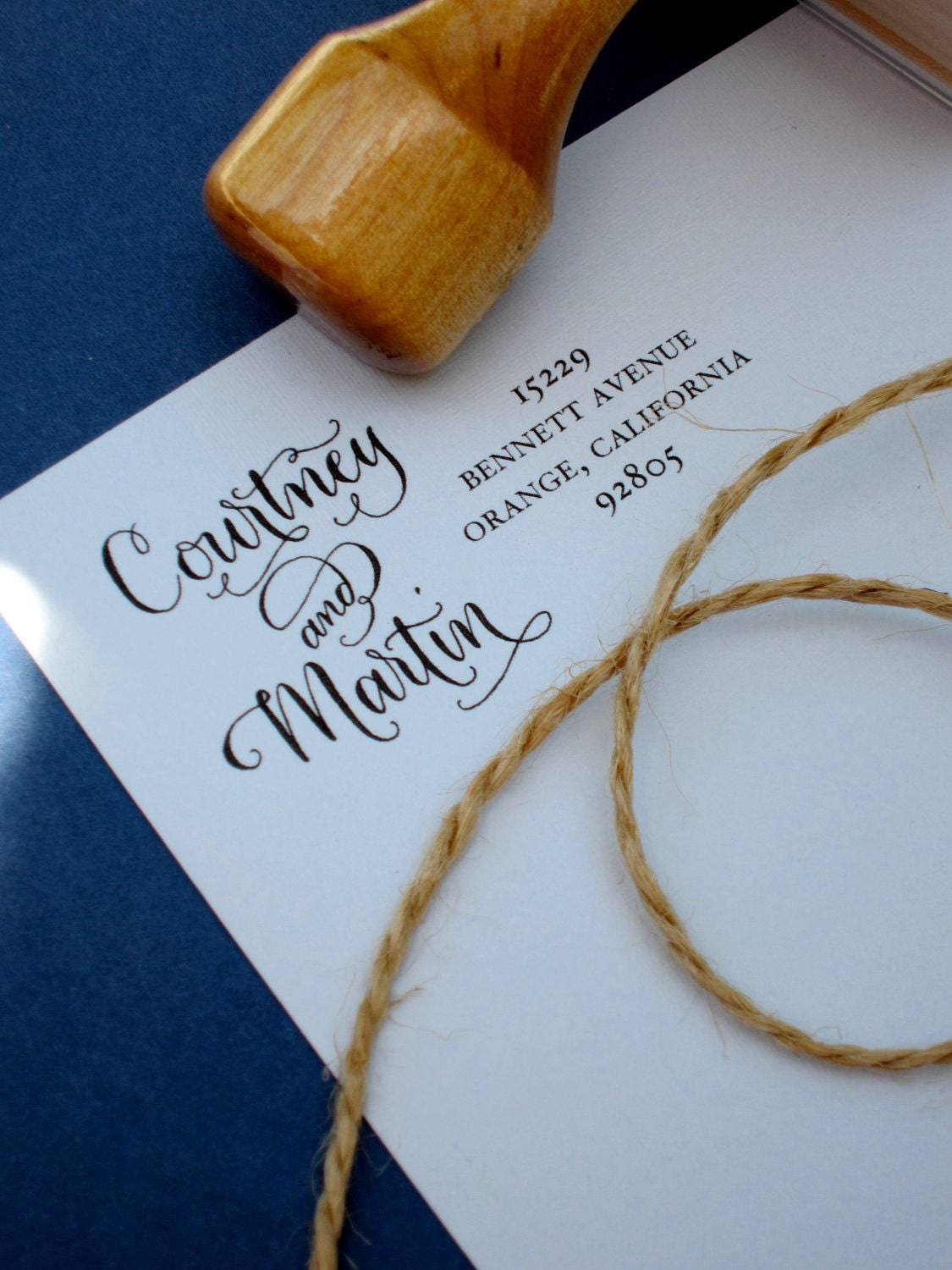 Custom Calligraphy Address Stamp -- Side by Side Calligraphy and Type -- Vintage Reserve Style