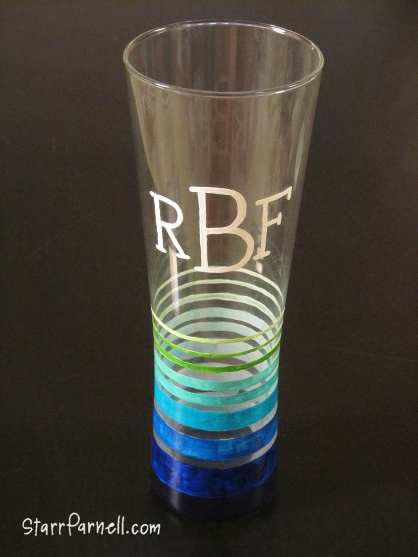 Monogram Pilsner Fading Color Stripes Custom Painted Beer Glass