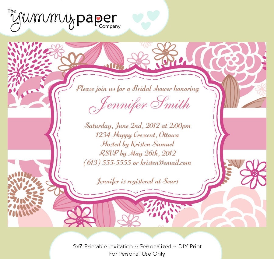 Lovely Pink Flowers Bridal Shower Invite - Custom Printable Digital Invite Il_570xn