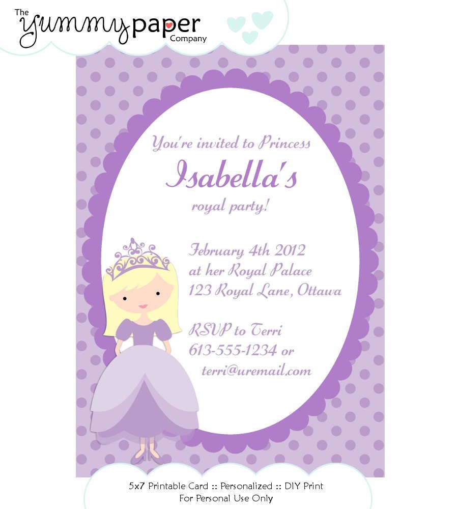 Purple Princess Birthday Party Invitation ... Custom Printable Digital Invite Il_570xn