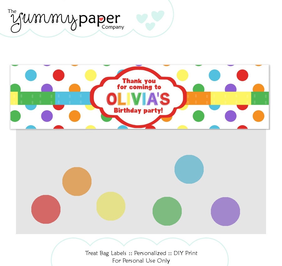 Classic Rainbow Party - Treat Bag Label ... Custom DIY Party Printables rp01 - Signature Collection Il_570xn